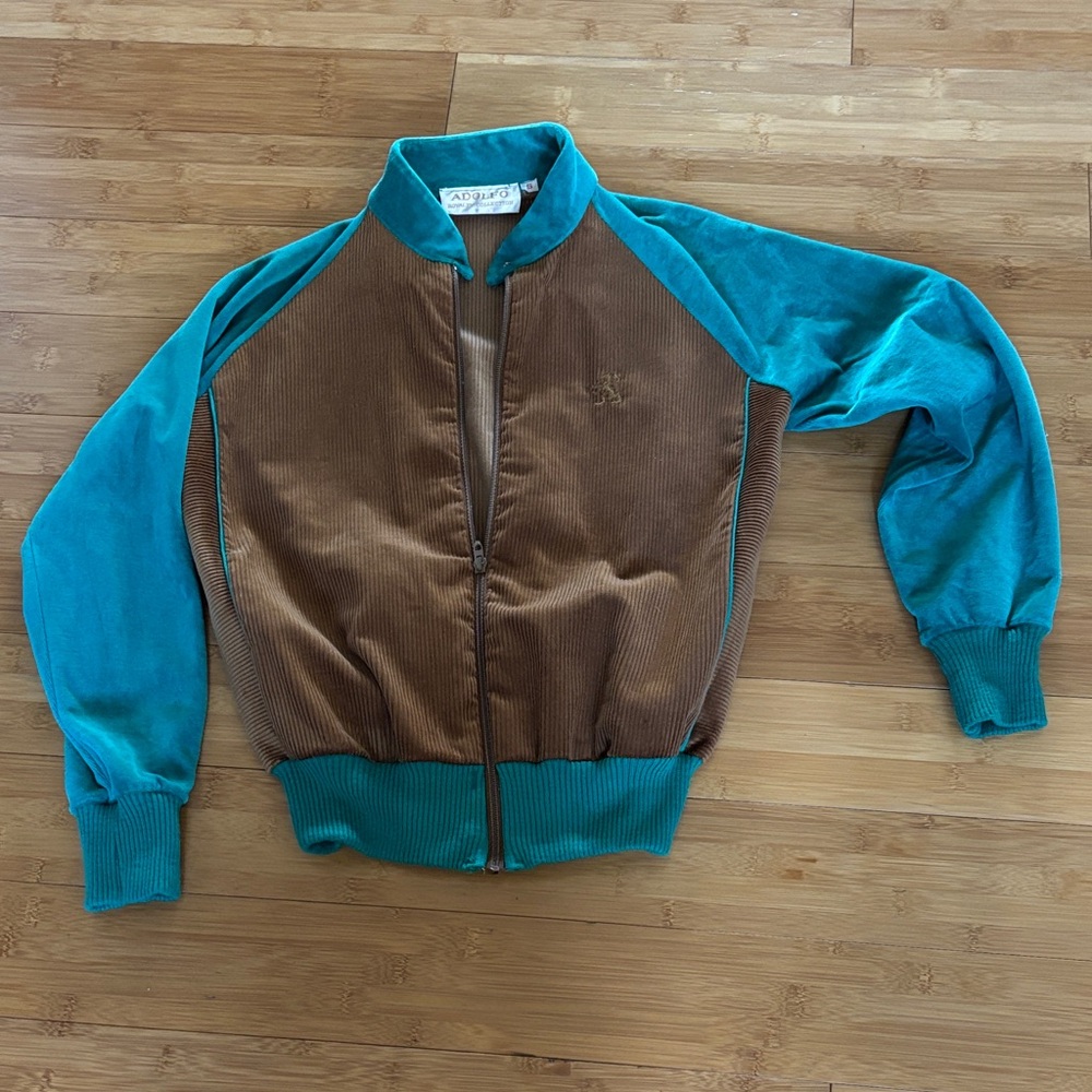 Adolfo Vintage Teal and Brown Bomber Jacket